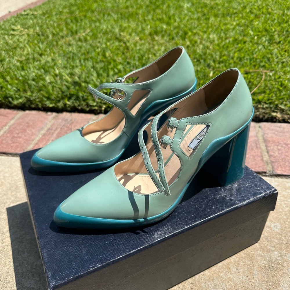 Designer Prada Turquoise Block Heels (Size 41)